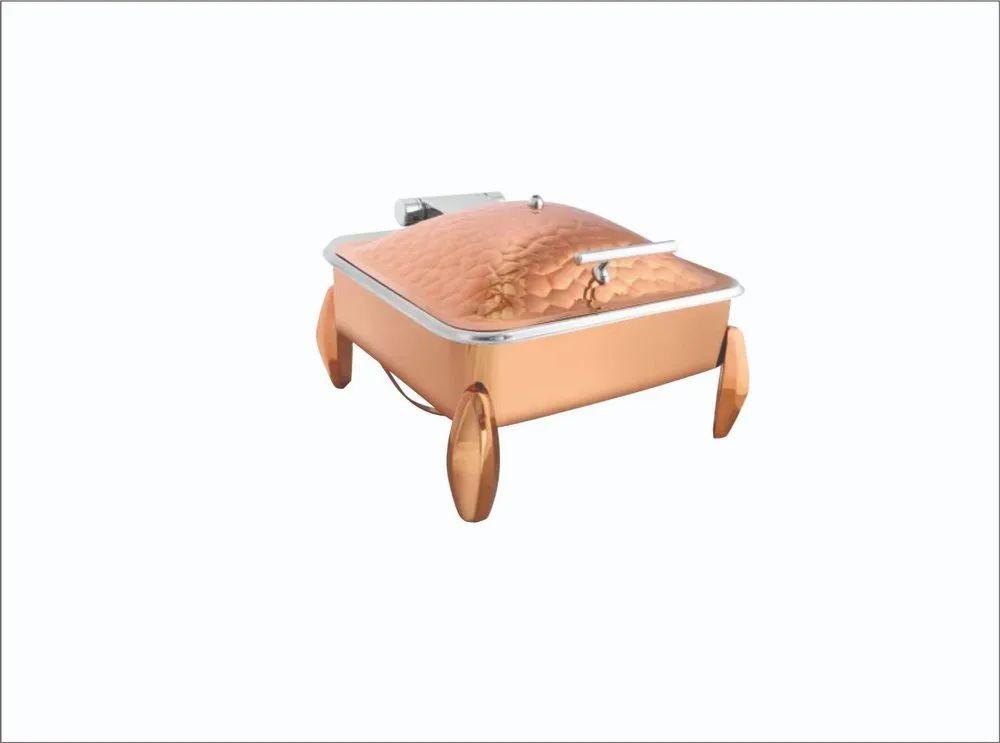 Chafing Dishes - Square Rose Gold Chafer With Textured Top & Frame Stand