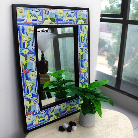 Artlivo 22″ Decorative Bathroom Wall Hanging Tile Mirror Frame