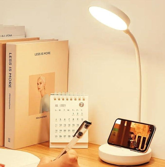 SaleOn 3 Color Light Desk Lamp, Rechargeable Study Lamp, Touch Control Table Lamp, Desk Lamp Phone Holder, Warm Color Led Lamp with USB Charging & Eye Care, Flexible Gooseneck, Adjustable Reading Lamp