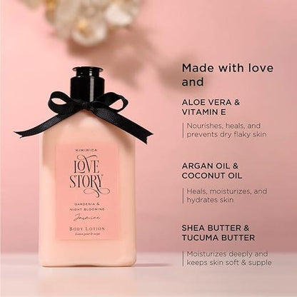 Kimirica Love Story Moisturizing Body Lotion |Gardenia and Night Blooming Jasmine | 270ml | Daily Moisturizer for All Skin Types |100% Vegan and Paraben Free