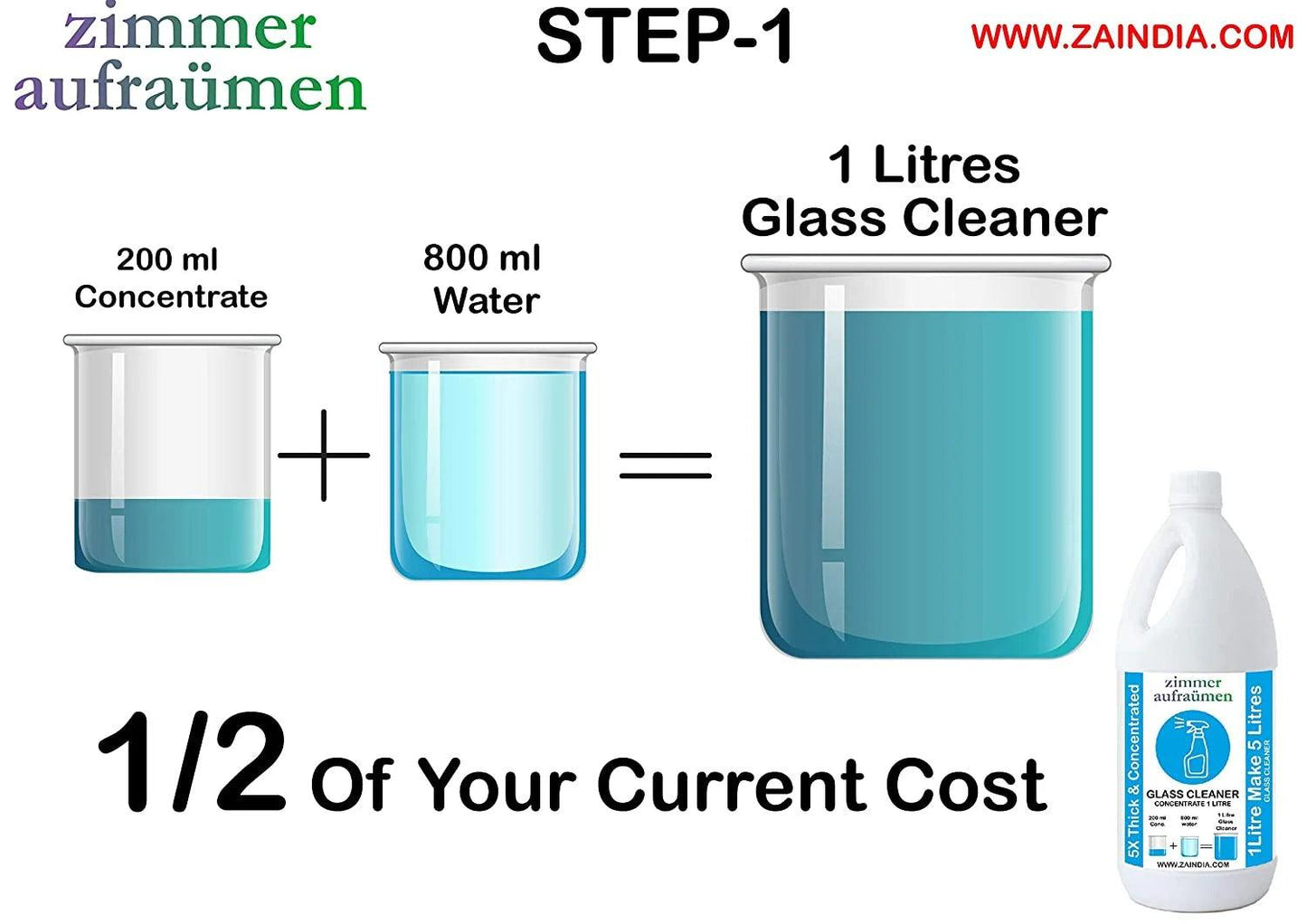 Zimmer Aufraumen Glass Cleaner Concentrate 5 Liters (Makes 25 Liters Cleaner)