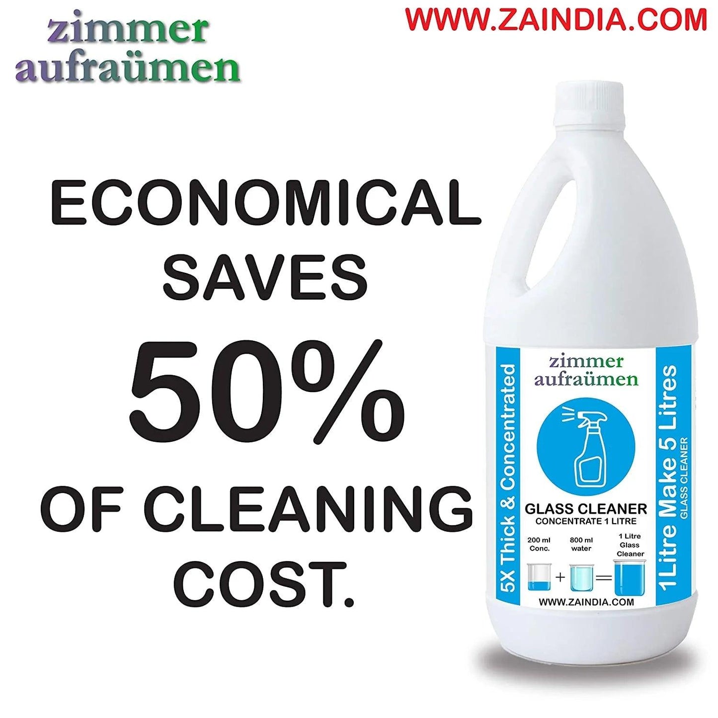 Zimmer Aufraumen Glass Cleaner Concentrate 5 Liters (Makes 25 Liters Cleaner)