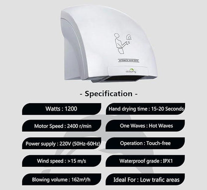 DOLPHY Plastic Automatic Hand Dryer (White, Standard)