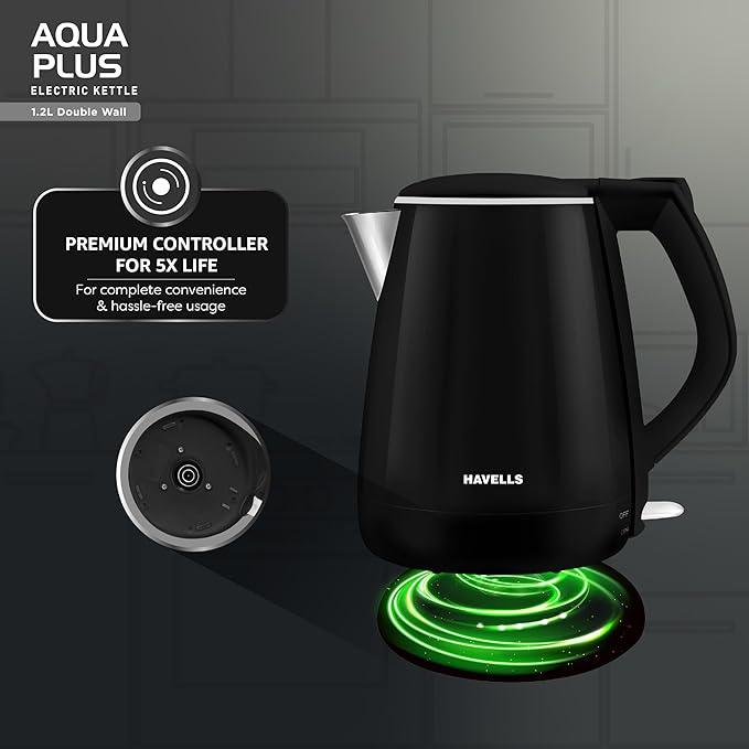 Havells Electric Kettle Aqua Plus 1250 Watts 1.2 liters , Double Layered Cool Touch Outer Body