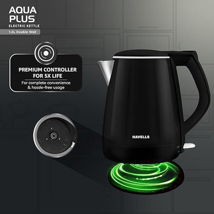 Havells Electric Kettle Aqua Plus 1250 Watts 1.2 liters , Double Layered Cool Touch Outer Body