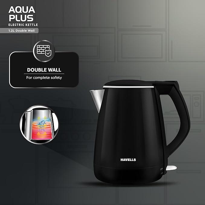 Havells Electric Kettle Aqua Plus 1250 Watts 1.2 liters , Double Layered Cool Touch Outer Body