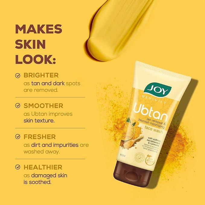 Joy Tan Removal Ubtan Face Wash For Bright & Glowing Skin (150ml) | Natural Face Wash with Turmeric & Saffron for Acne & Tan Removal | Face Wash for Men & Women