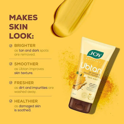 Joy Tan Removal Ubtan Face Wash For Bright & Glowing Skin (150ml) | Natural Face Wash with Turmeric & Saffron for Acne & Tan Removal | Face Wash for Men & Women