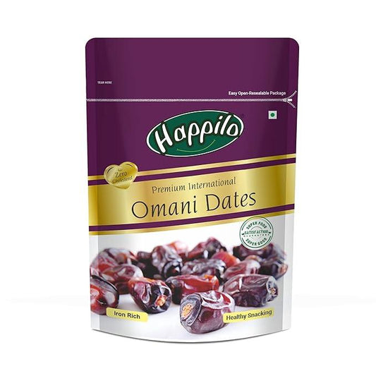 Happilo Premium International Omani Dates 250g, Khajoor/Khajur, Healthy & Nutritious Snack, Rich in Vitamins & Minerals, Natural Sweetener