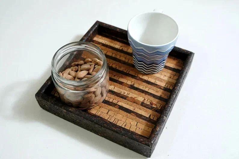 Cork Serving/Decor Trays - Striped Tray