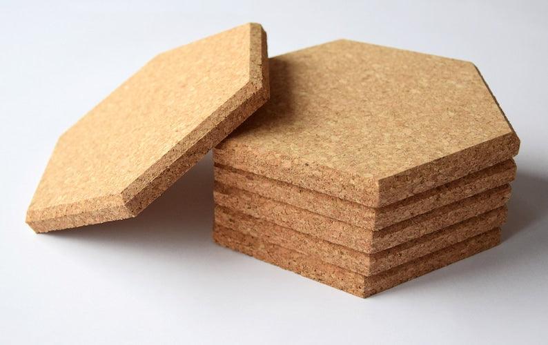 CORK COASTERS-HEXAGON COASTERS WITH SINGLE SIDE VENEER