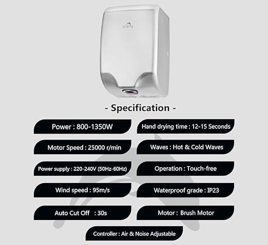 Dolphy 304 Stainless Steel Automatic Jet Hand Dryer