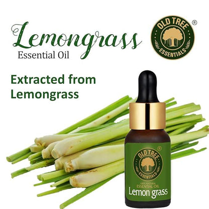 Old Tree Lemongrass Essential Oil (15ml) - for Skin, Hair Care, Insect Repellant, Home Fragrance and Aromatherapy - Pure and Natural Undiluted Oil with Glass Dropper