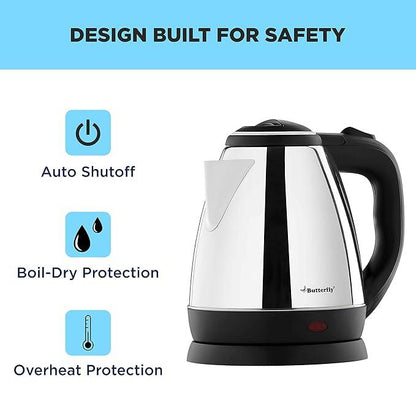 Butterfly EKN 1.5-Litre Electric Kettle (Silver with Black) |Stainless Steel| 1500 watts