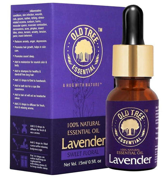 Old Tree Lavender Essential Oil for Home Fragrance (15ml) - Pure & Natural Lavender Oil for Skin, Hair growth, Sleep, Diffuser, Soap Making - Essential Oil with Dropper for Aromatherapy and Relaxation