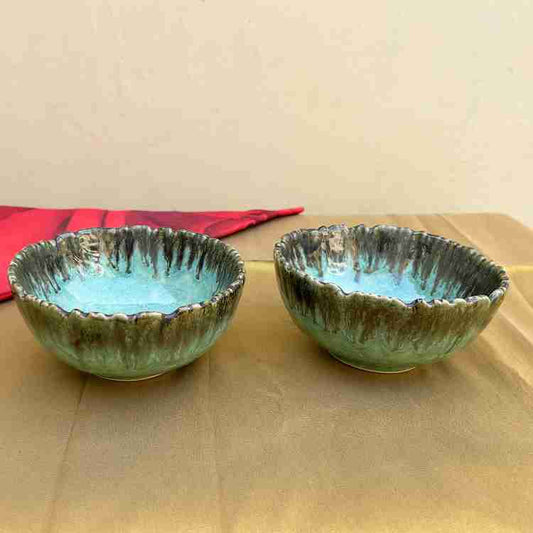 TABLEWARE - Aarambh Stories Ceramic Serving Bowl Teal Mosaic Ceramic 6 Inch Round Serving Bowls (  MYA-SSG-006 )