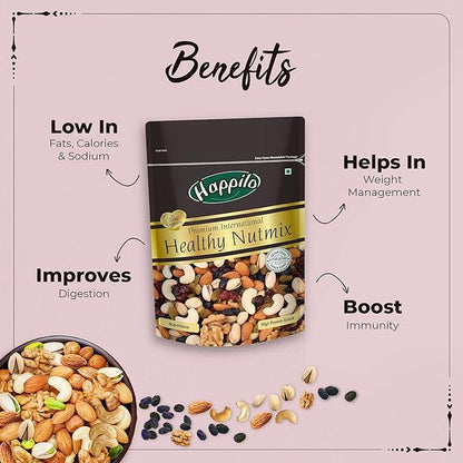 Happilo Premium International Healthy Nutmix 200g, Dried Almonds, Black Raisins, Cashewnuts, Cranberries, Green Raisins, Pistachio Kernels & Walnut Kernels