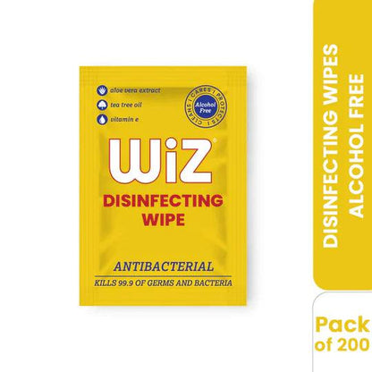 Wiz Pack of 200 Disinfecting Wipes Alcohol free Single