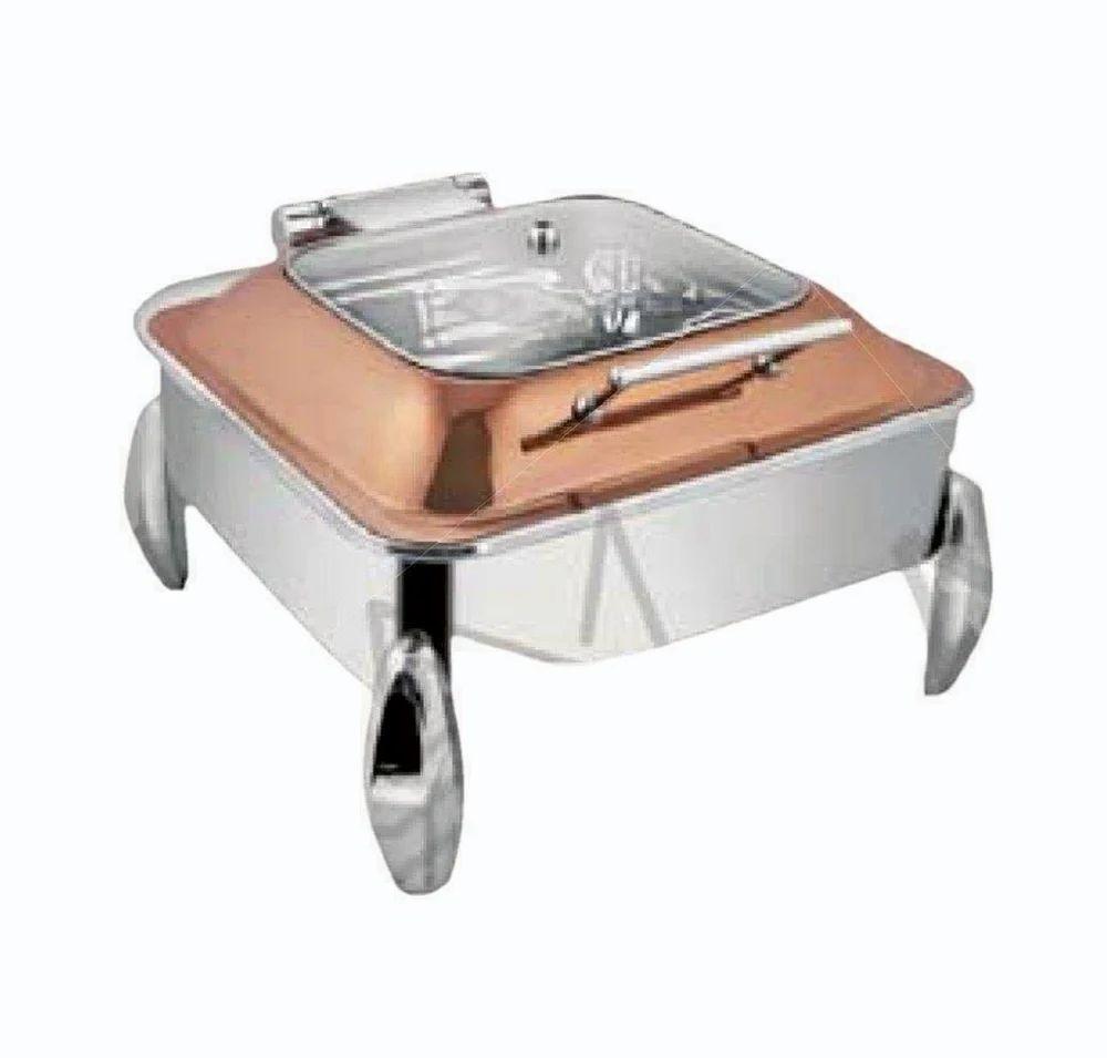 Chafing Dishes - Square Half Glass Rose Gold Lid With Stand