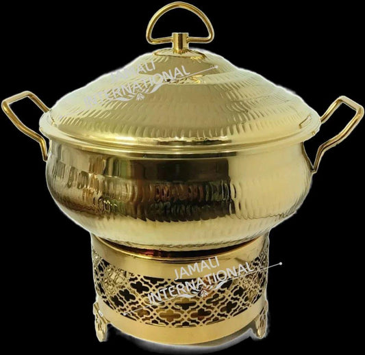 Soup Warmers & Tea Urns - Gold Handi With Self Hammered & Laser Design Stand