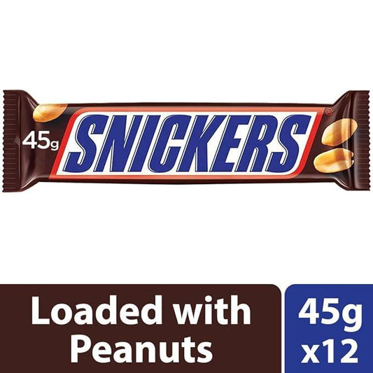 Snickers Peanut Filled Chocolate Bar | Loaded with Delicious & Nutritious Roasted Peanuts, Nougat & Caramel | Nutty Chocolate Treat for Sharing | 45g | Pack of 12