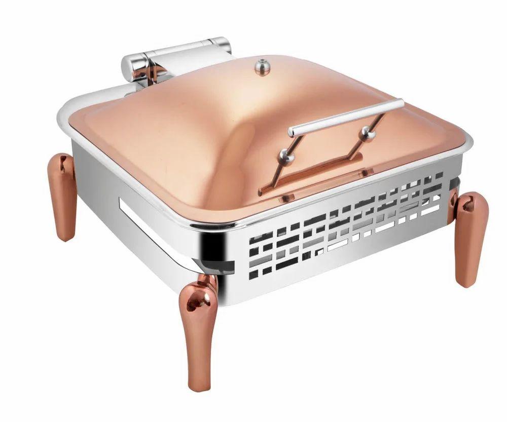 Chafing Dishes - Round Chafer With Plain Rose Gold Lid & Frame Stand