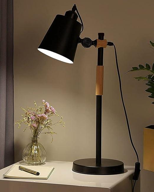 Homesake® Nordic Style Metal Desk Lamp,Modern Minimalist Adjustable Reading Lamp with Solid Natural Wood, (Desk Lamp Black)