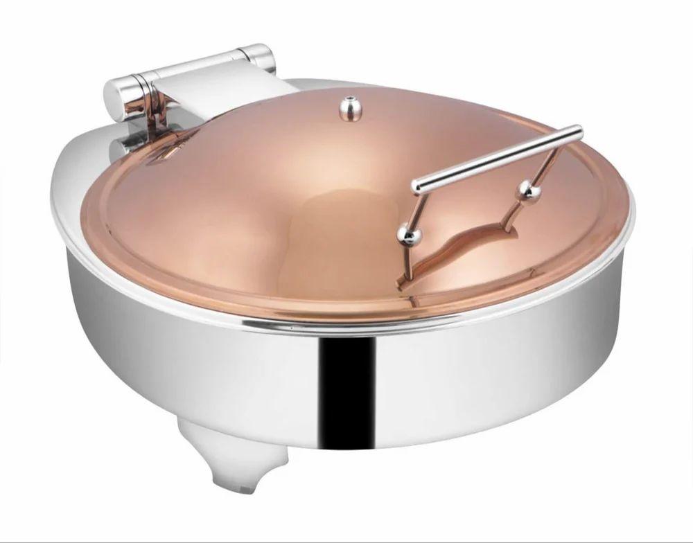 Chafing Dishes - Round Chafer With Plain Rose Gold Lid & Frame Stand