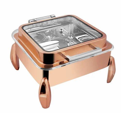 Chafing Dishes - Square Full Glass Rose Gold Lid With Stand