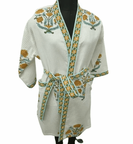 Hand block waffle bath robe