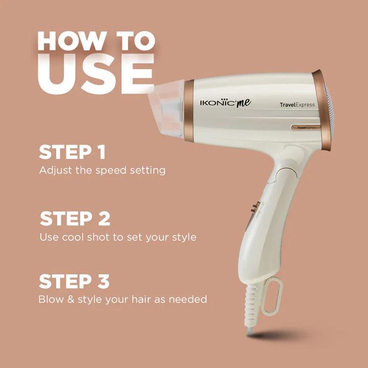 IKONIC ME HAIR DRYER TRAVEL EXPRESS - WHITE & ROSE GOLD