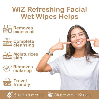 Wiz Pack of 10 Tangy Orange & Aloe Vera Refreshing Facial Wet Wipes - 25 Wipes