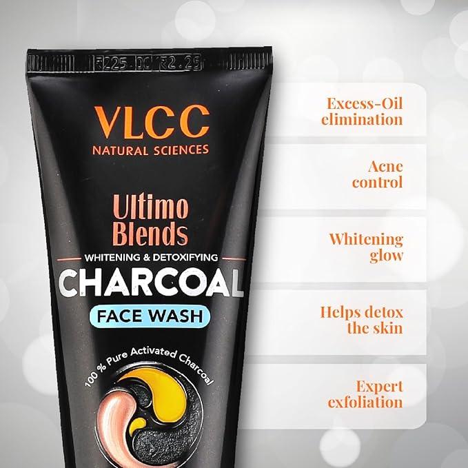 VLCC Ultimo Blends Charcoal Face Wash - 100ml - Whitening & Detoxifying, Acne Control, Exfoliation, Whitening with Activated Charcoal & Aloe Vera Extract