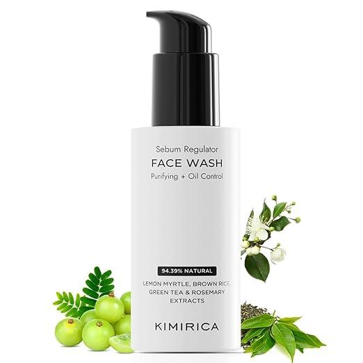 Kimirica Plant Based Purifying Gel Face Wash for Oil control | Gentle Cleanser Anti-acne with Green tea & Brown rice extracts Vegan, Paraben Sulphate Free Normal to Oily skin 100 ml