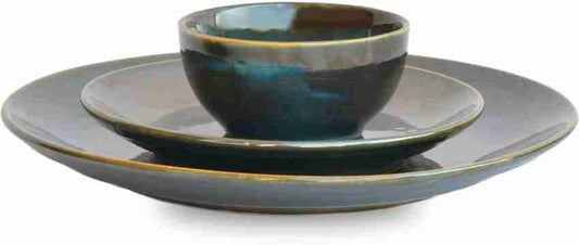 Ceramic Sapphire Dribble Dark Green Studio Pottery Dinner set - MYA-STS-006