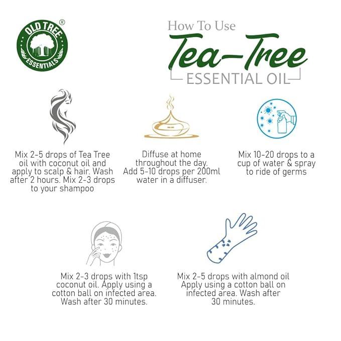 Old Tree 100% Pure & Natural Tea Tree Essential Oil for Skin, Diffusers, Hair, Body, Acne, & Nail care | Premium Therapeutic Grade Tea Tree Oil for Aromatherapy, Stress relief - 30 ml